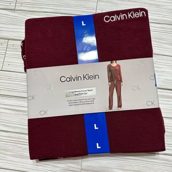 CALVIN KLEIN LOGO SOFT STRETCH LONG SLEEVE CREWNECK TOP & PANT PJ SET LARGE NWT - Picture 3 of 6